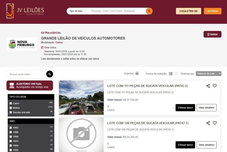 Nova Friburgo realiza o primeiro Leilão Público para a venda de veículos